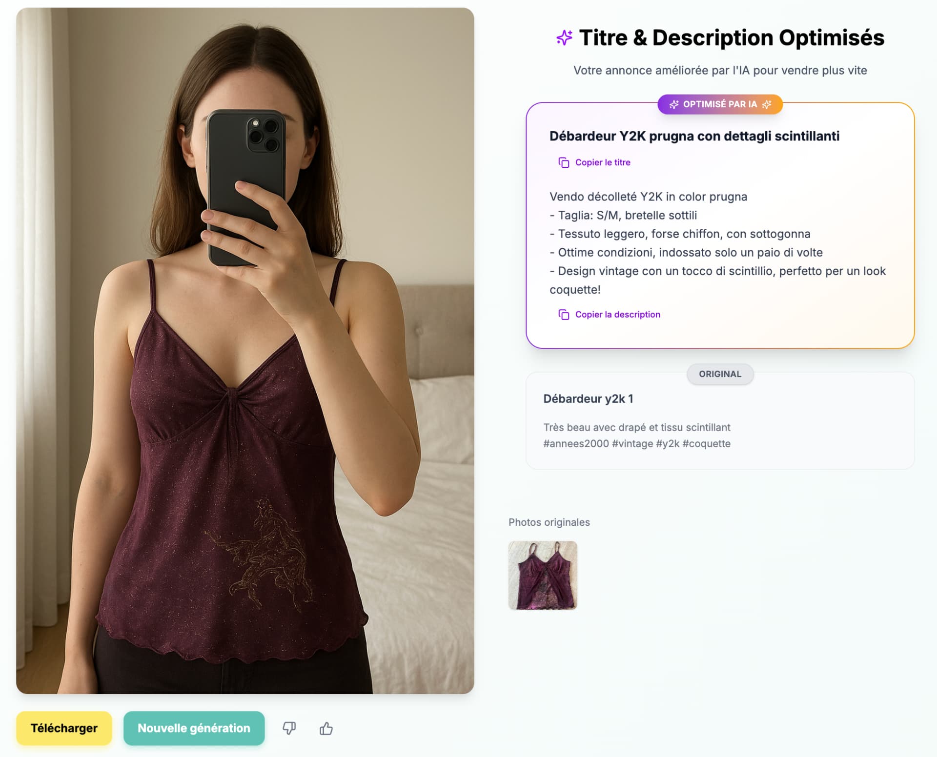 Interface de génération de description optimisée avec VintyLook