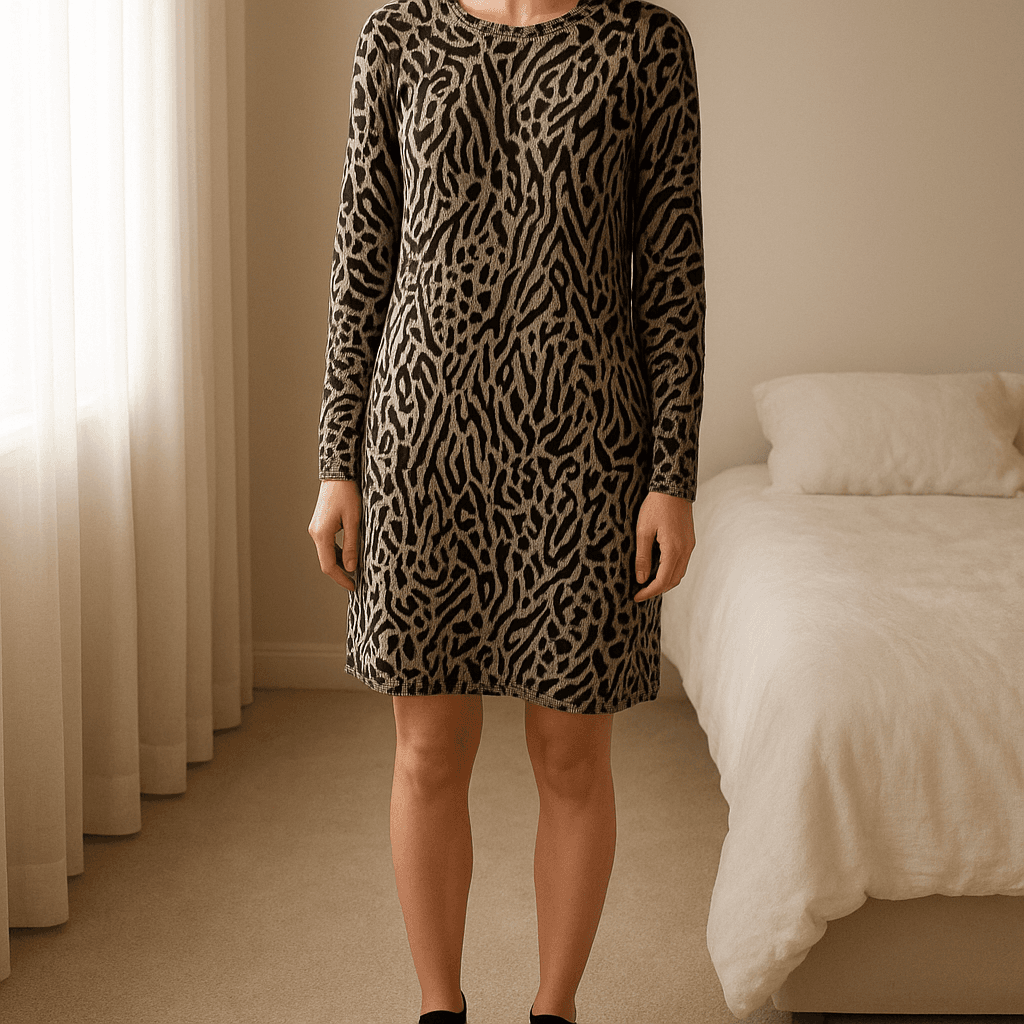 Light jumper from Papaya standing straight facing the camera, in a softly lit bedroom setting, with gentle natural light filtering through a window.