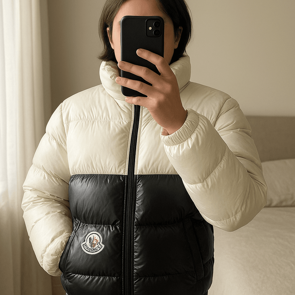 Chaquta de pie, mirando a la cámara, en un dormitorio con luz suave y natural filtrándose por la ventana.